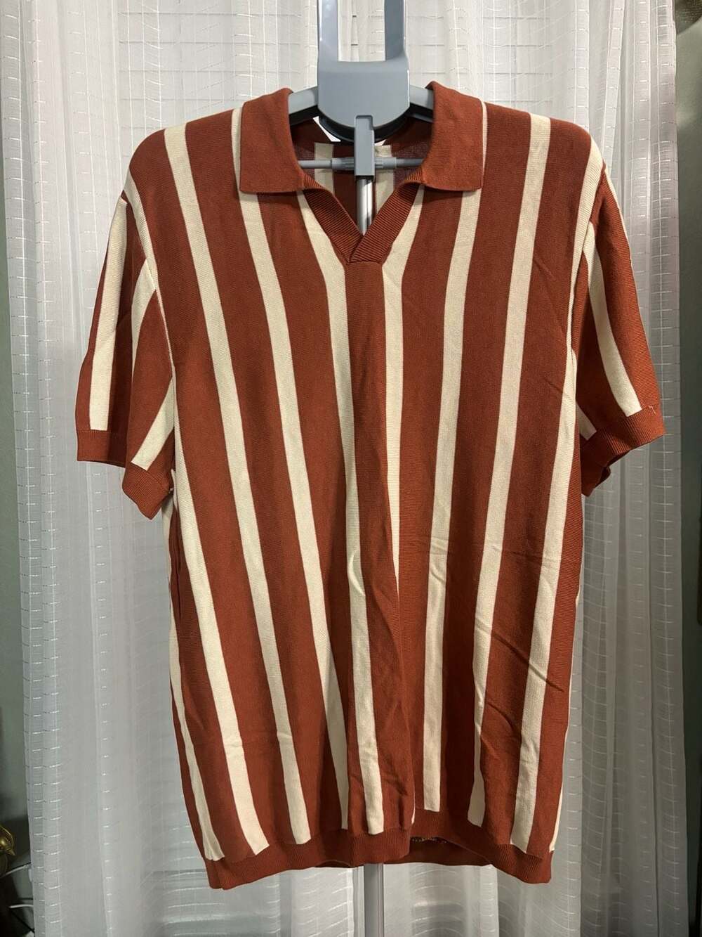 H&M Regular Fit Striped Knit Polo Shirt Size L